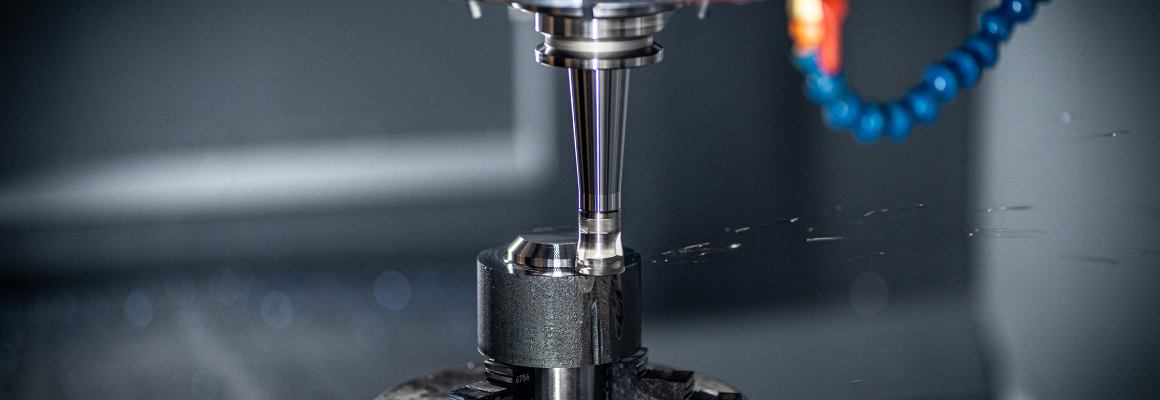 Close up of a spindle on a CNC machine vertical mill.